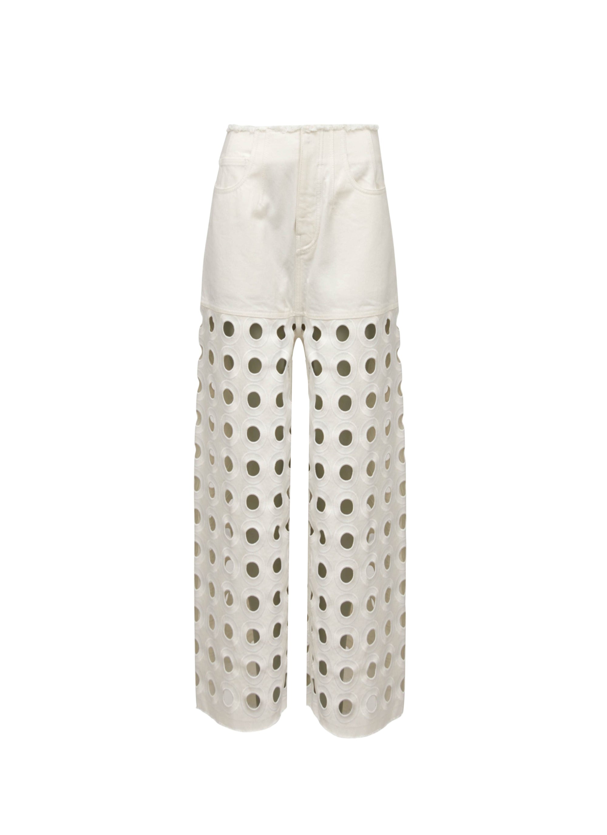 Embroidered denim low-rise trousers - White