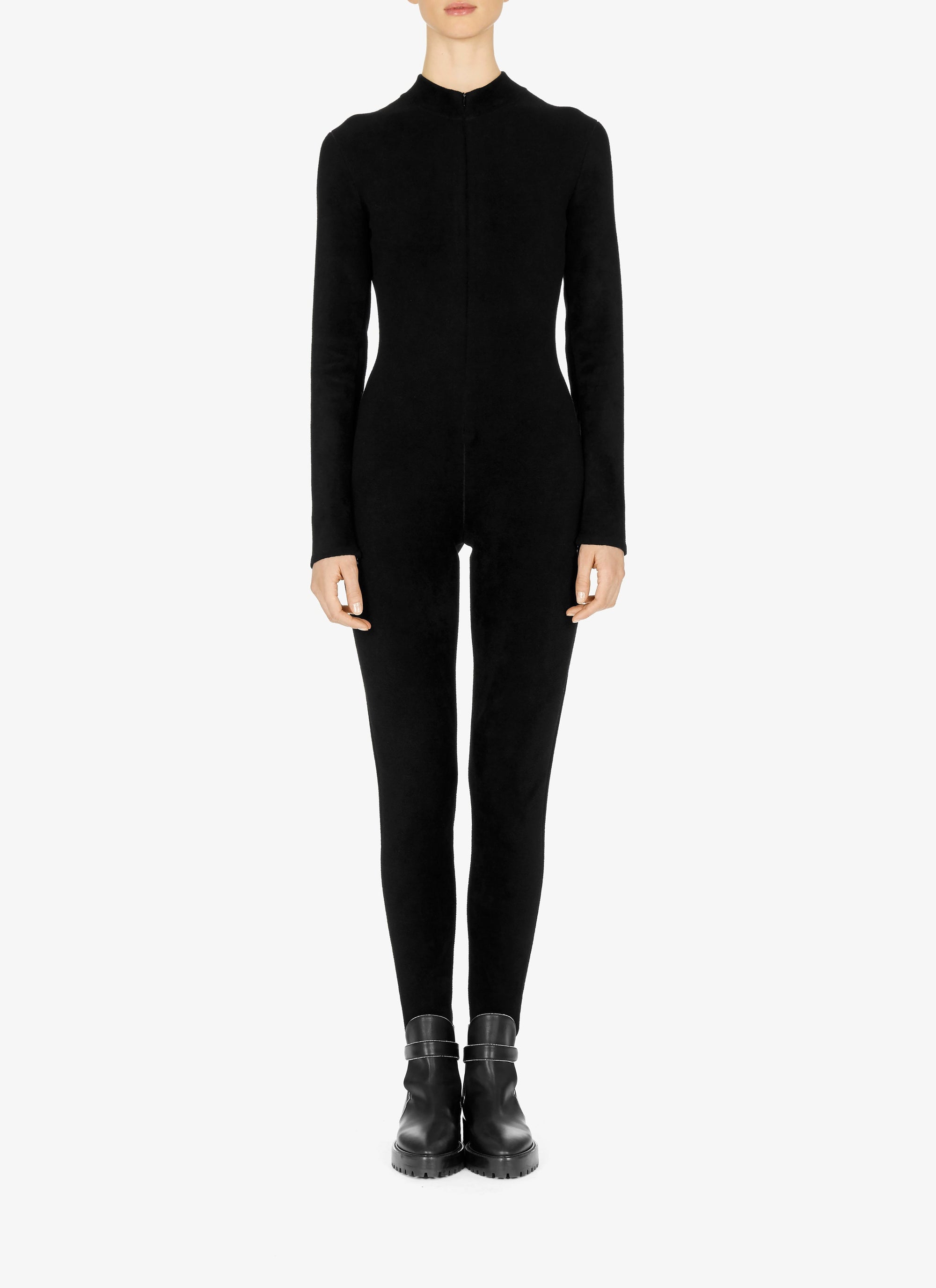 Wool blend zip-up jumpsuit - Black
