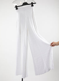 Pantalon fluide en maille côtelée - Blanc