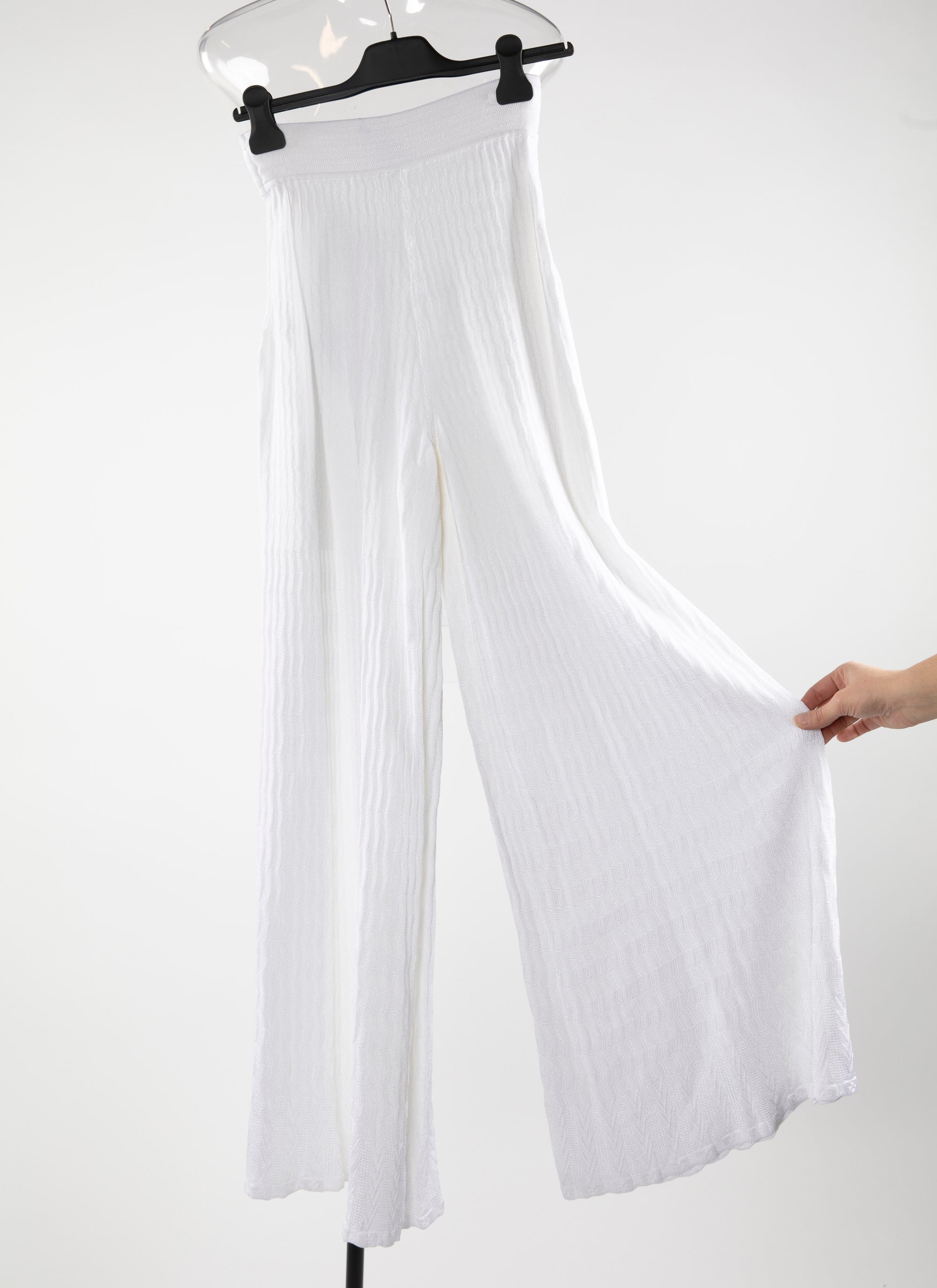 Pantalon fluide en maille côtelée - Blanc