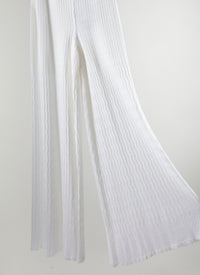 Pantalon fluide en maille côtelée - Blanc