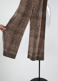 Printed wide-leg trousers with contrasting edges - Flesh & Black