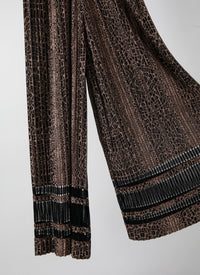 Animal print pleated wide leg trousers - Black & Flesh