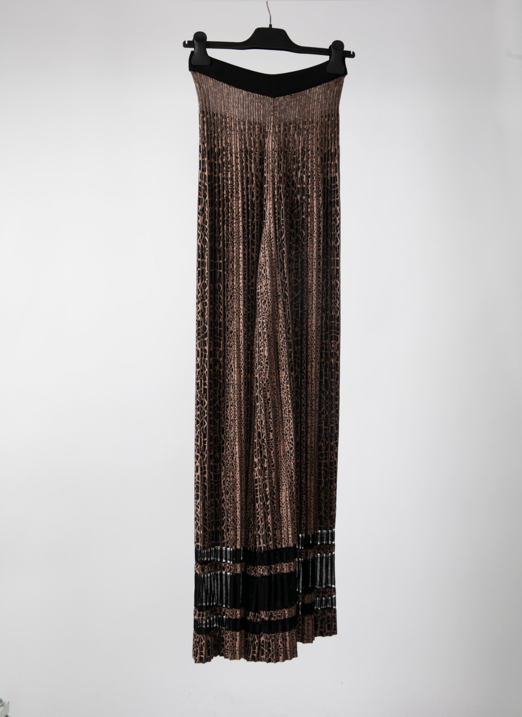 Animal print pleated wide leg trousers - Black & Flesh