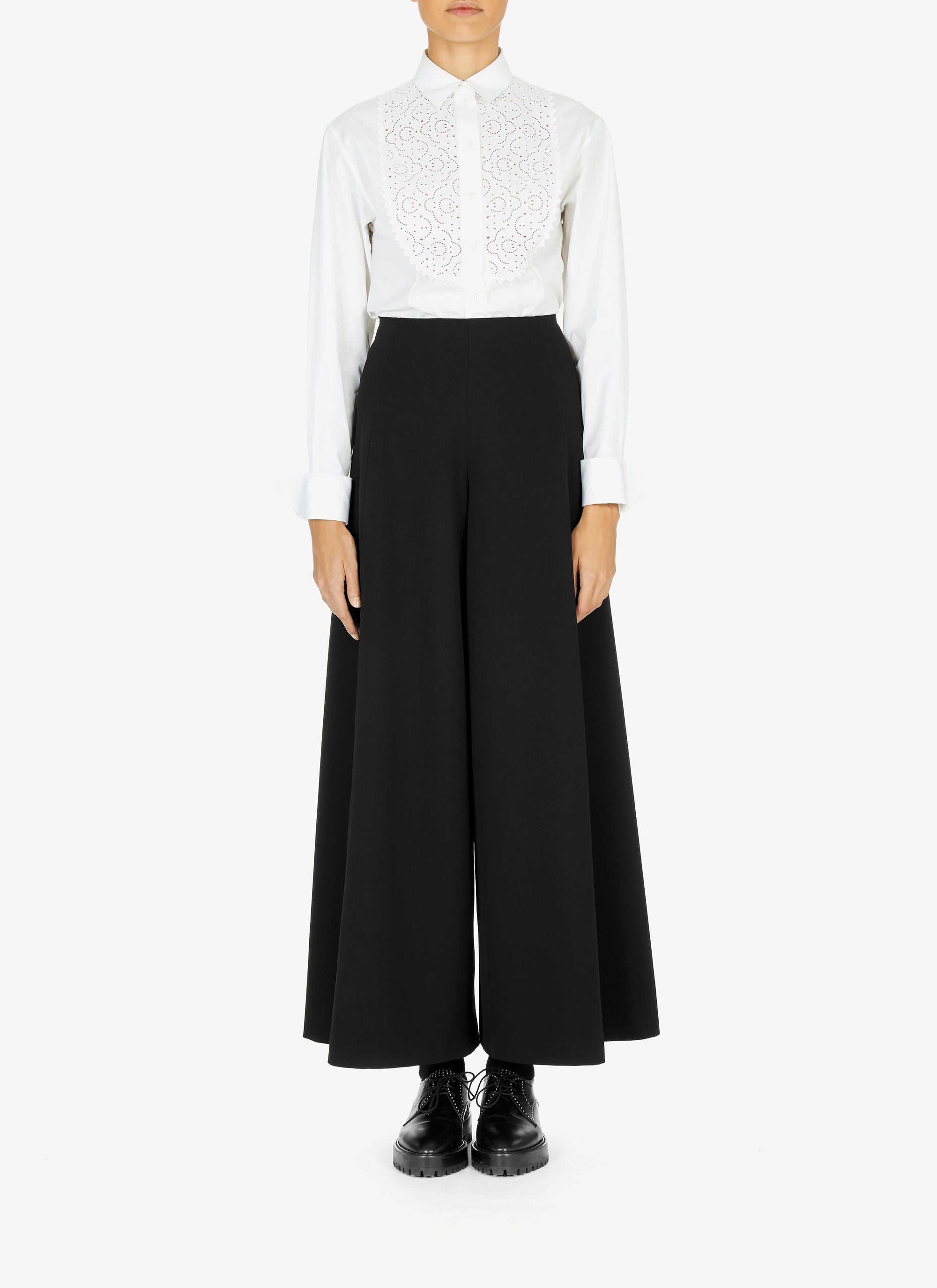 Structured high-waisted wool trousers - Black intense