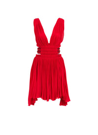 Robe courte à découpes froncées - Ecarlate