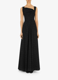 Robe longue évasée à imprimé graphique en laine - Noir
