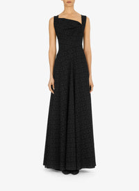 Robe longue évasée à imprimé graphique en laine - Noir