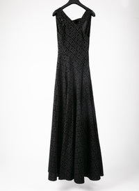 Robe longue évasée à imprimé graphique en laine - Noir