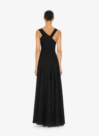 Robe longue évasée à imprimé graphique en laine - Noir