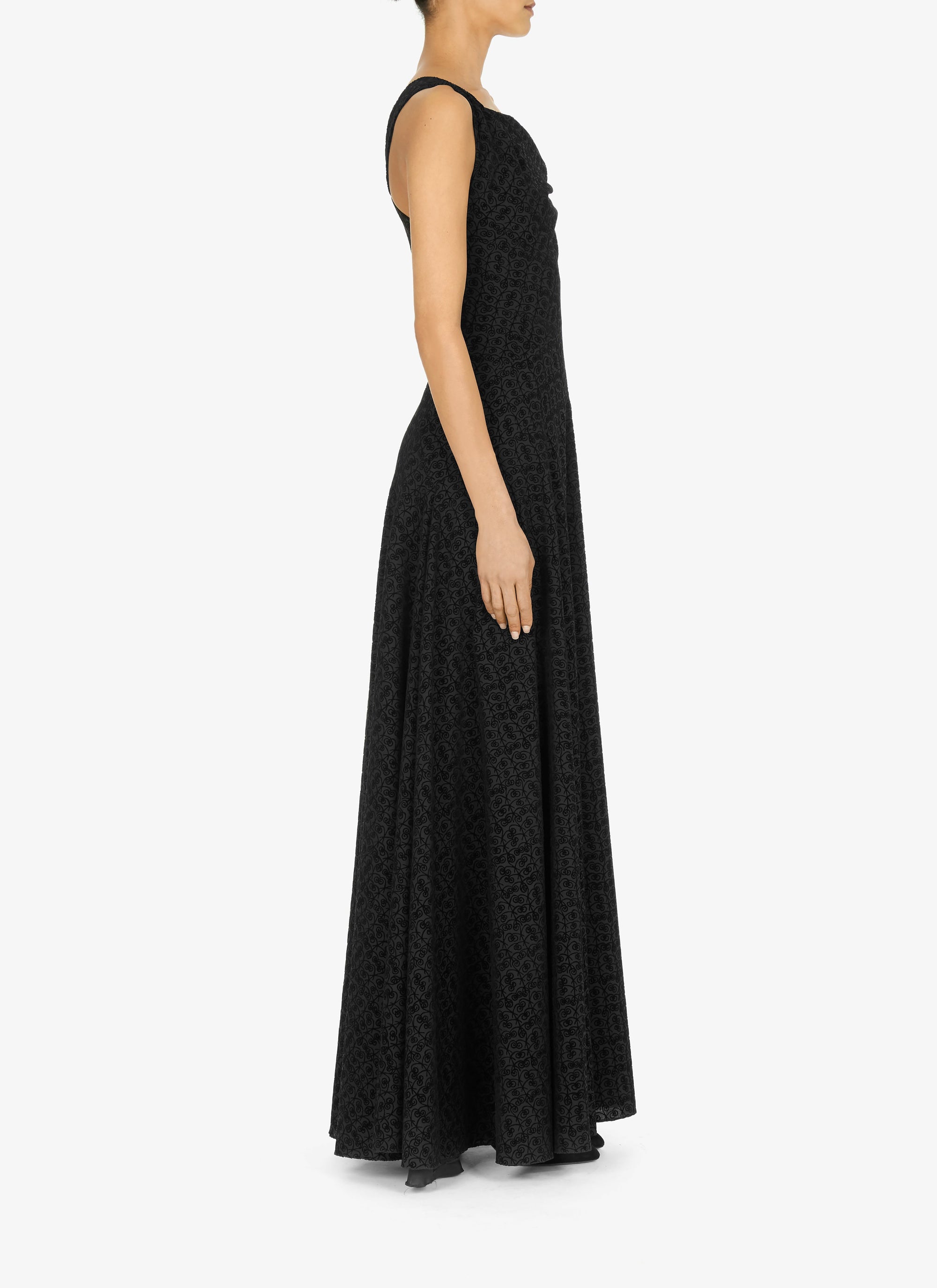 Robe longue évasée à imprimé graphique en laine - Noir