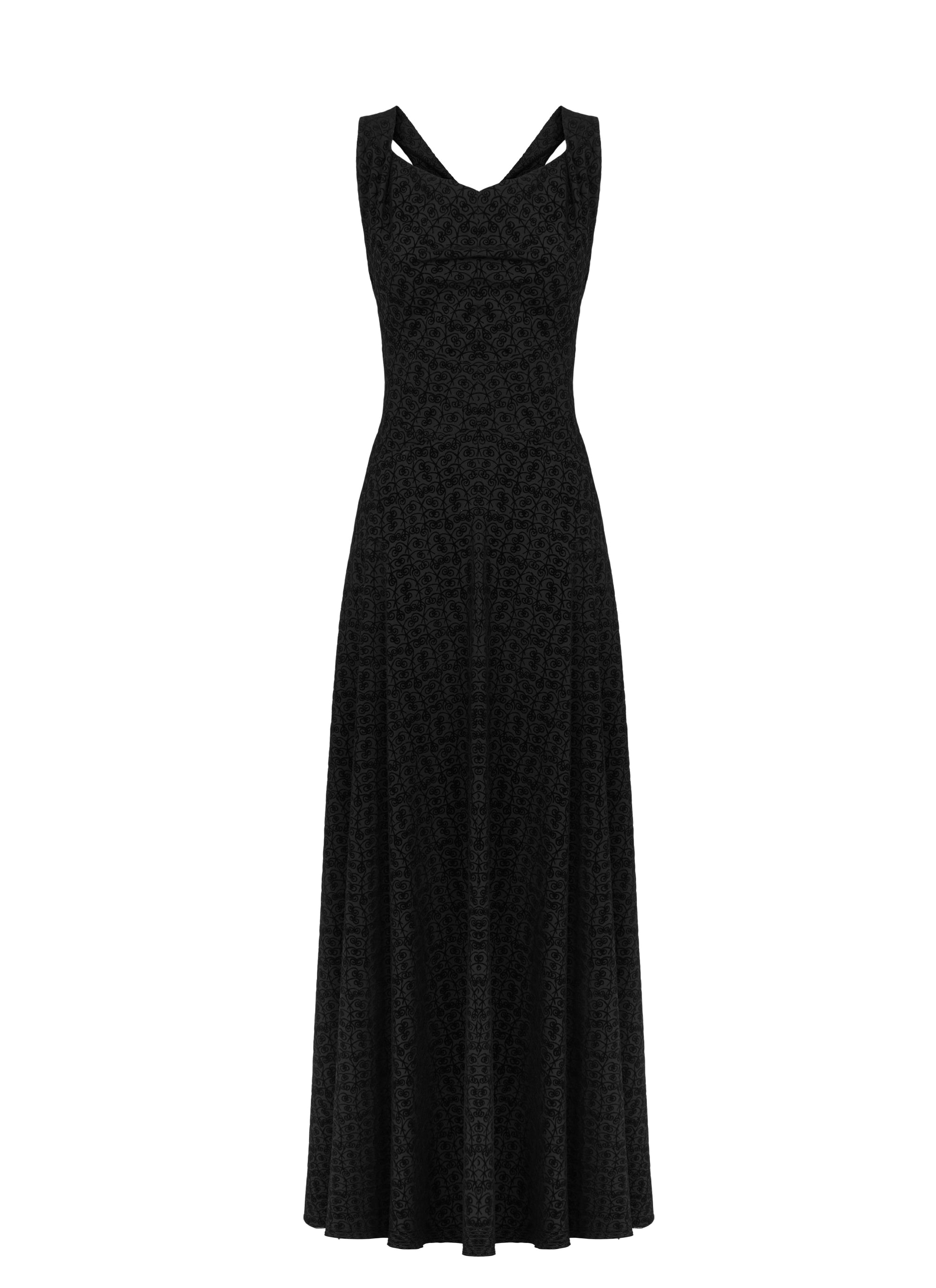 Robe longue évasée à imprimé graphique en laine - Noir