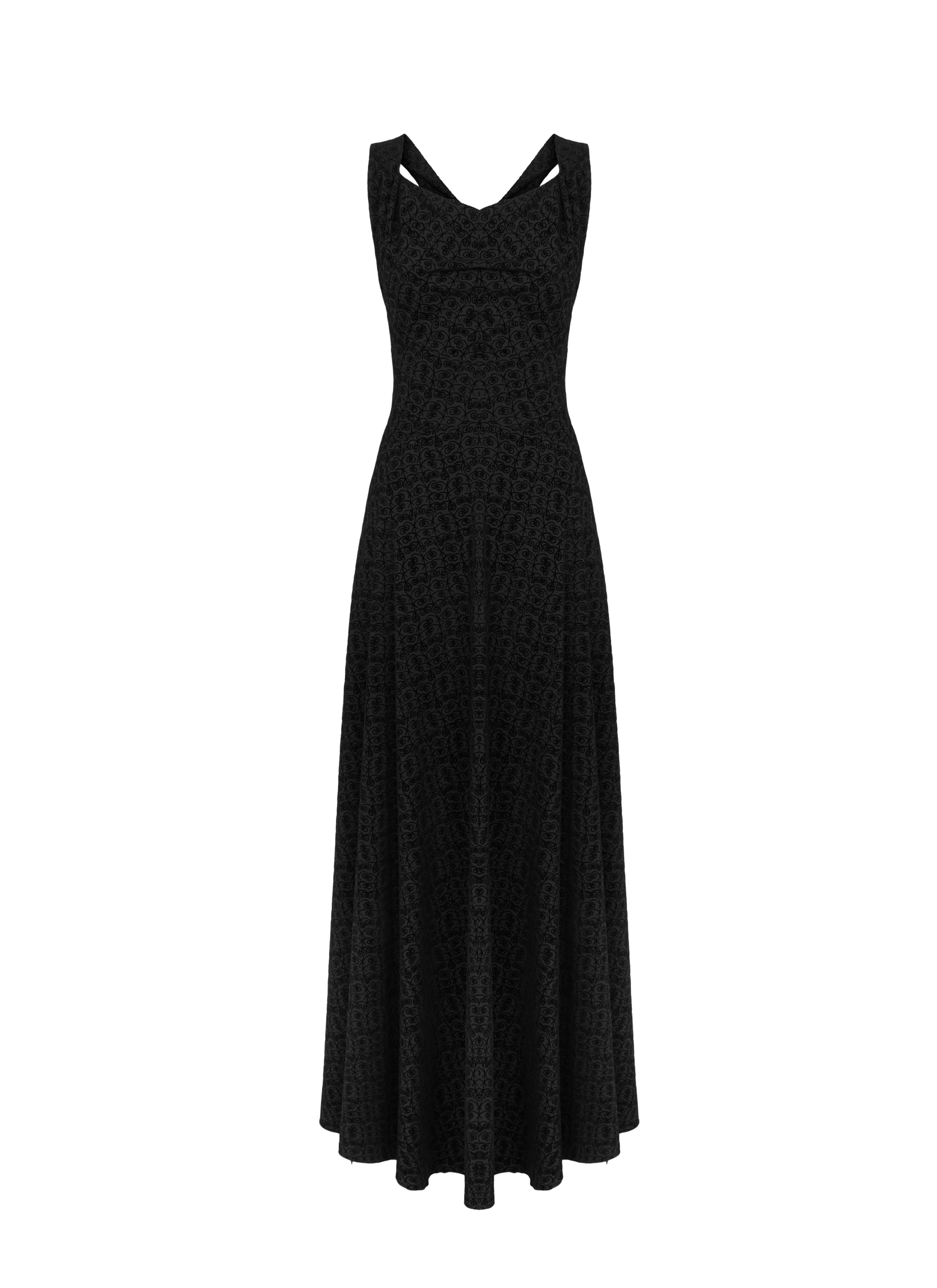 Robe longue évasée à imprimé graphique en laine - Noir