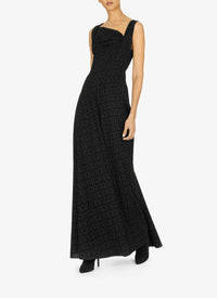 Robe longue évasée à imprimé graphique en laine - Noir
