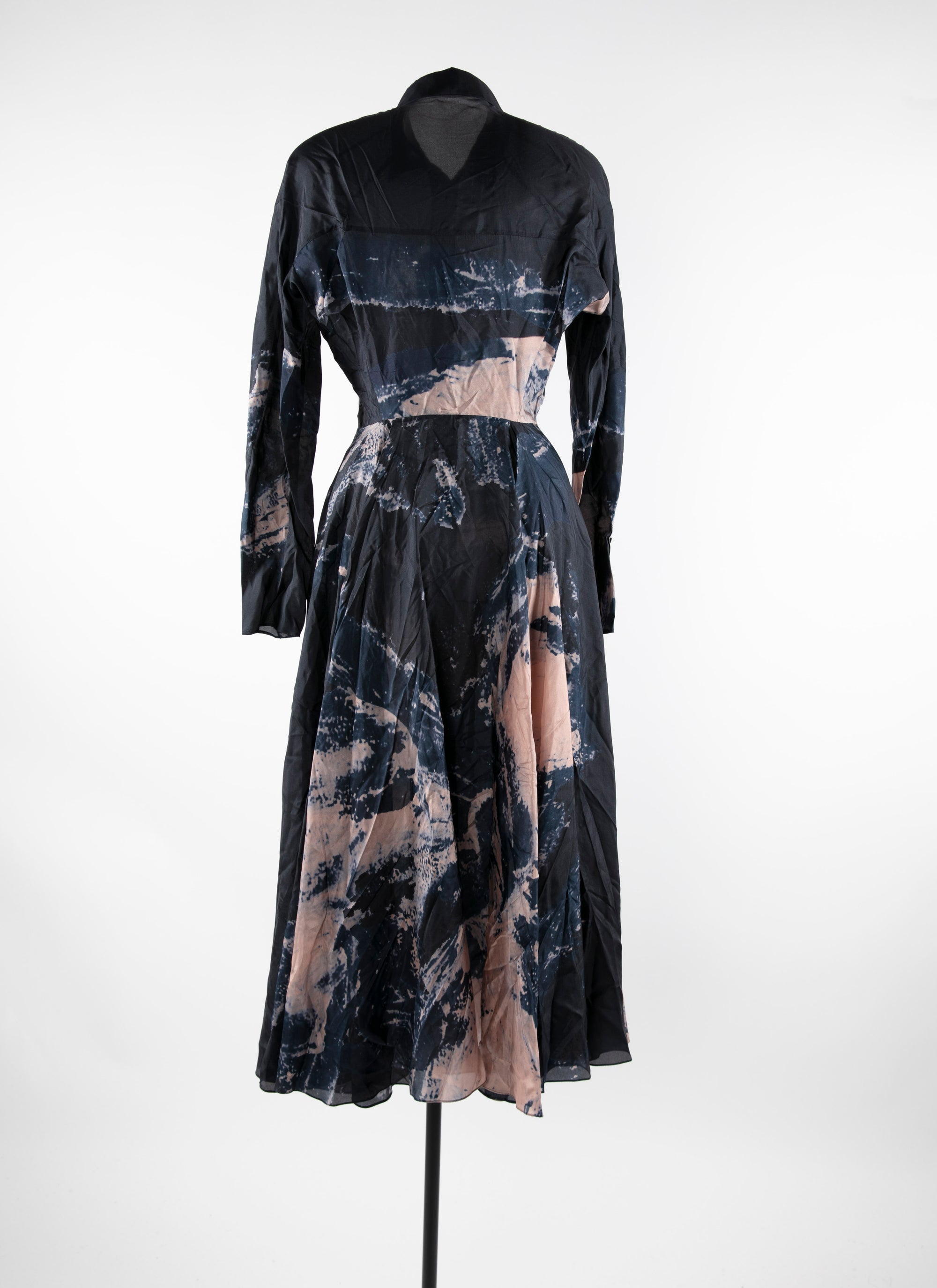 Robe longue en soie imprimée - Bleu & Chair