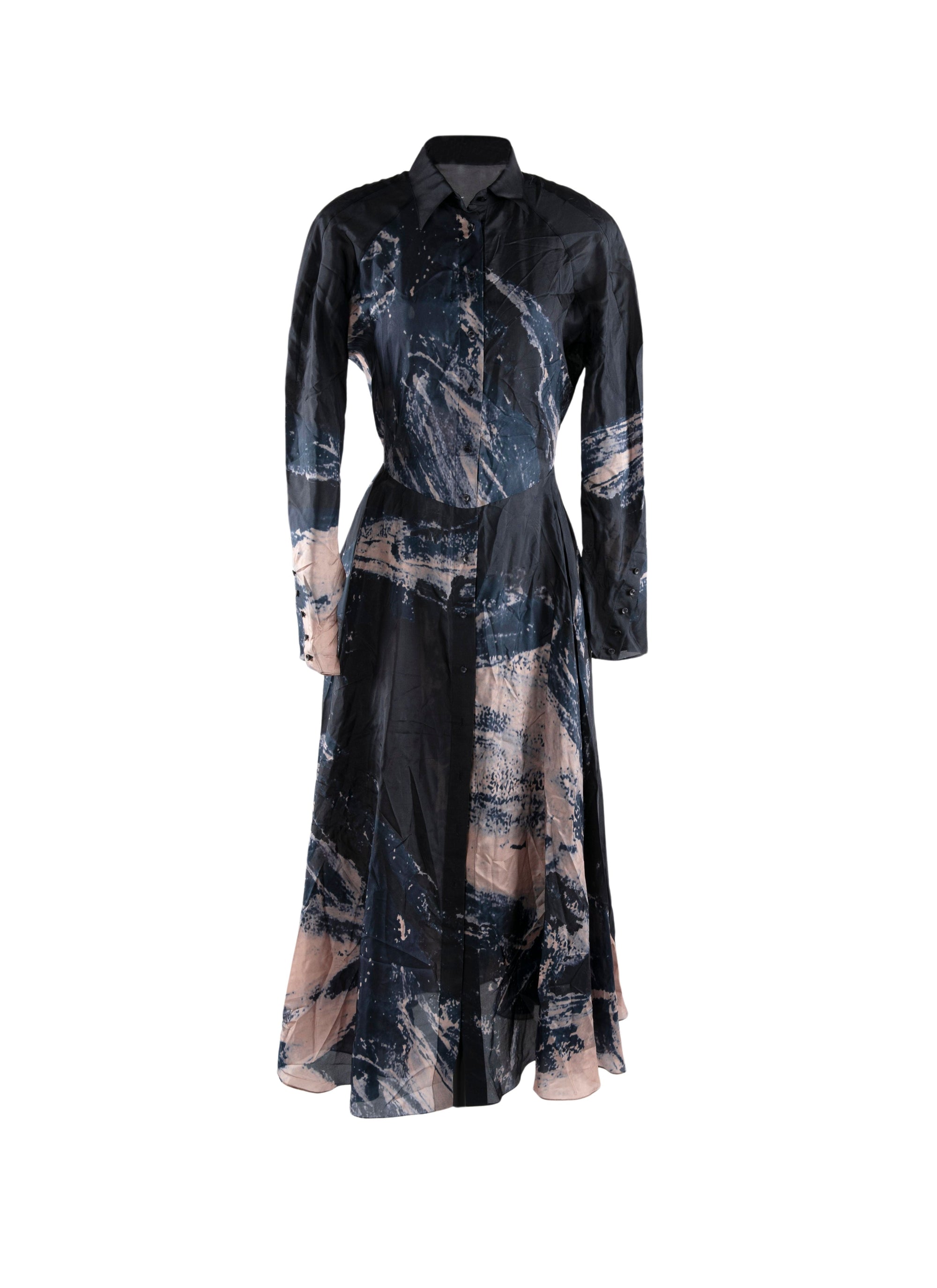 Robe longue en soie imprimée - Bleu & Chair
