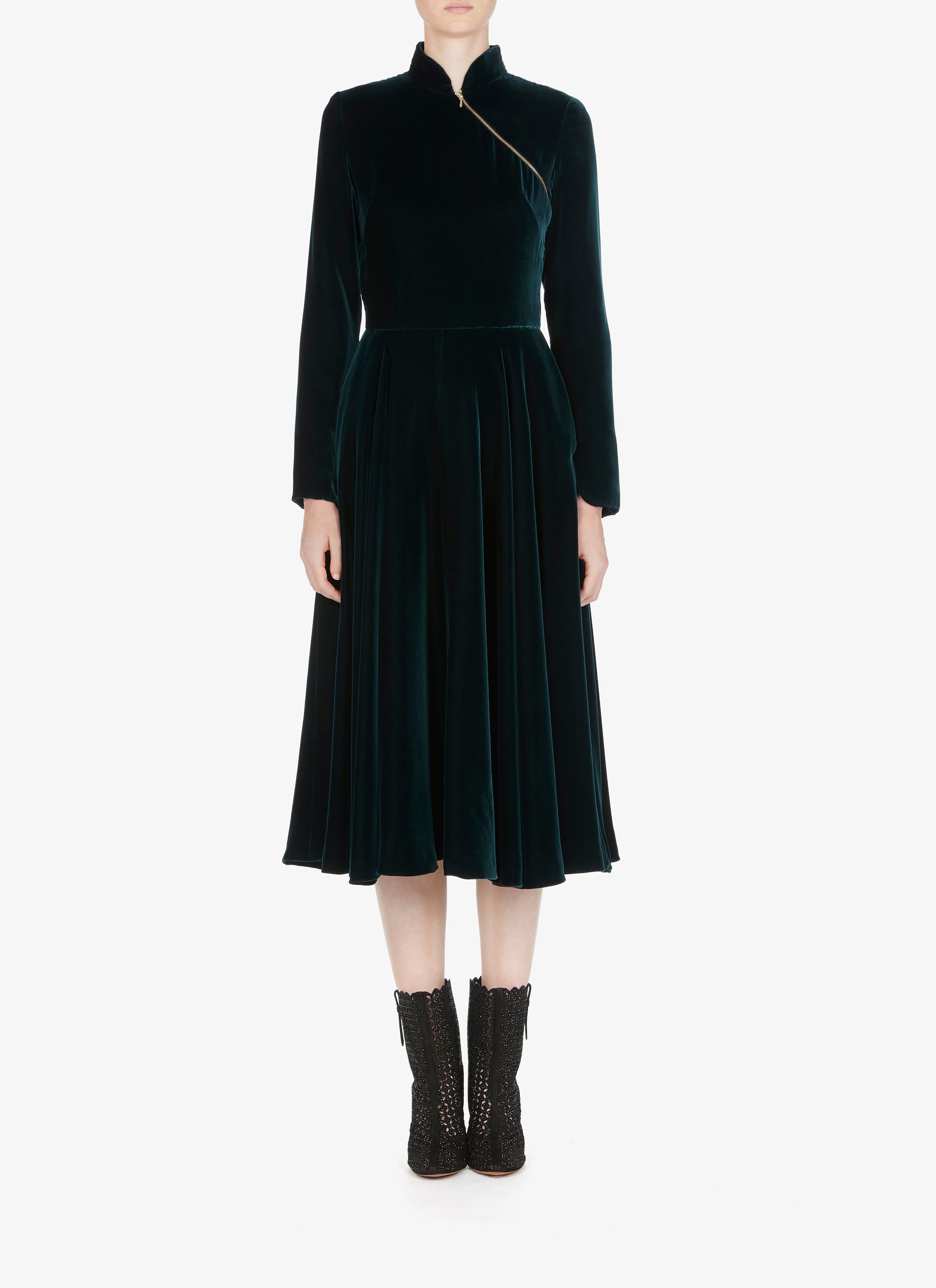 Velvet flowing maxi dress - Forest