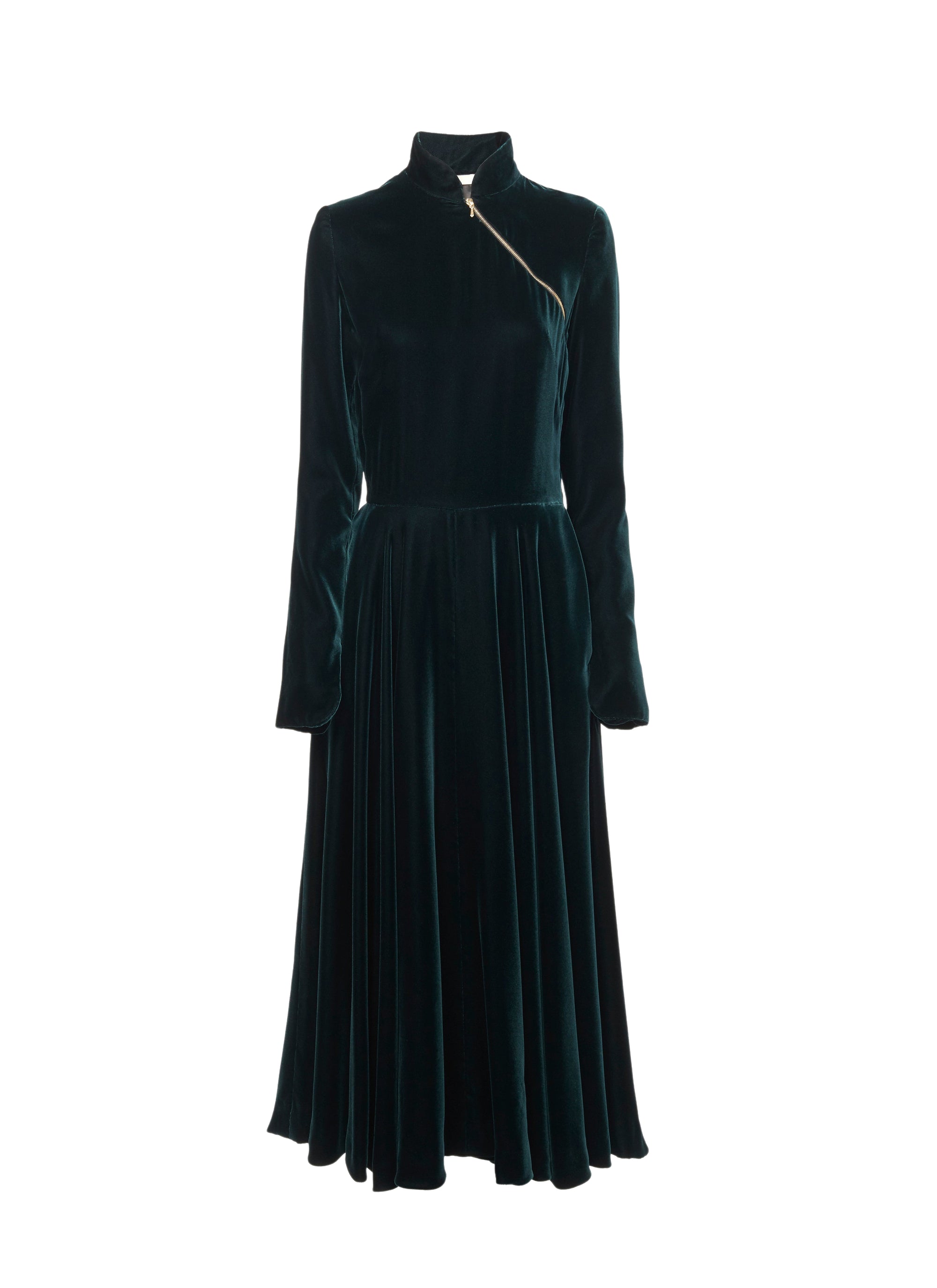 Robe longue fluide en velours - Foret