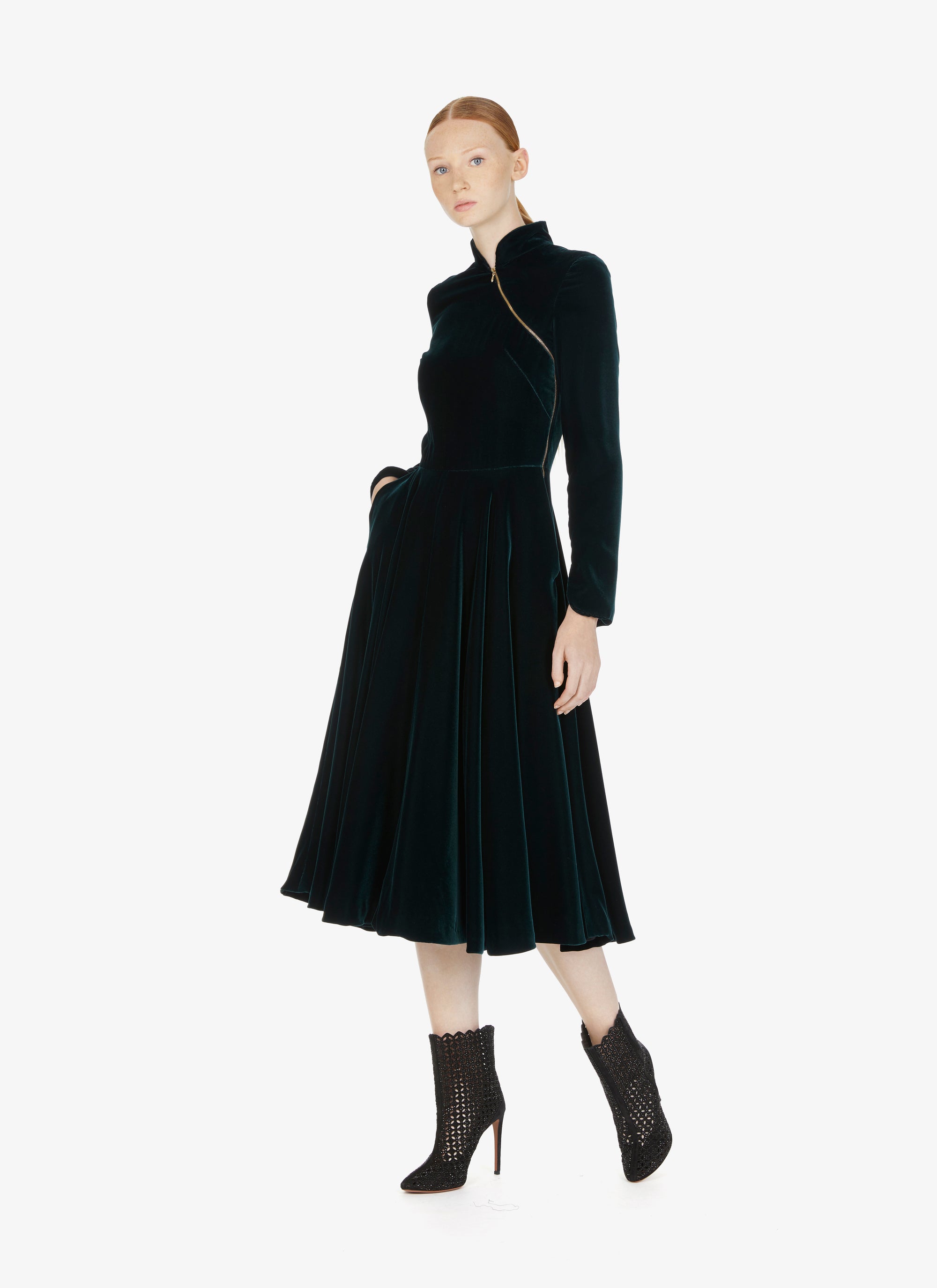 Robe longue fluide en velours - Foret
