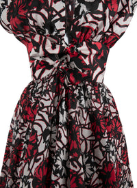 Robe courte à manches courtes en soie - Noir & Rouge