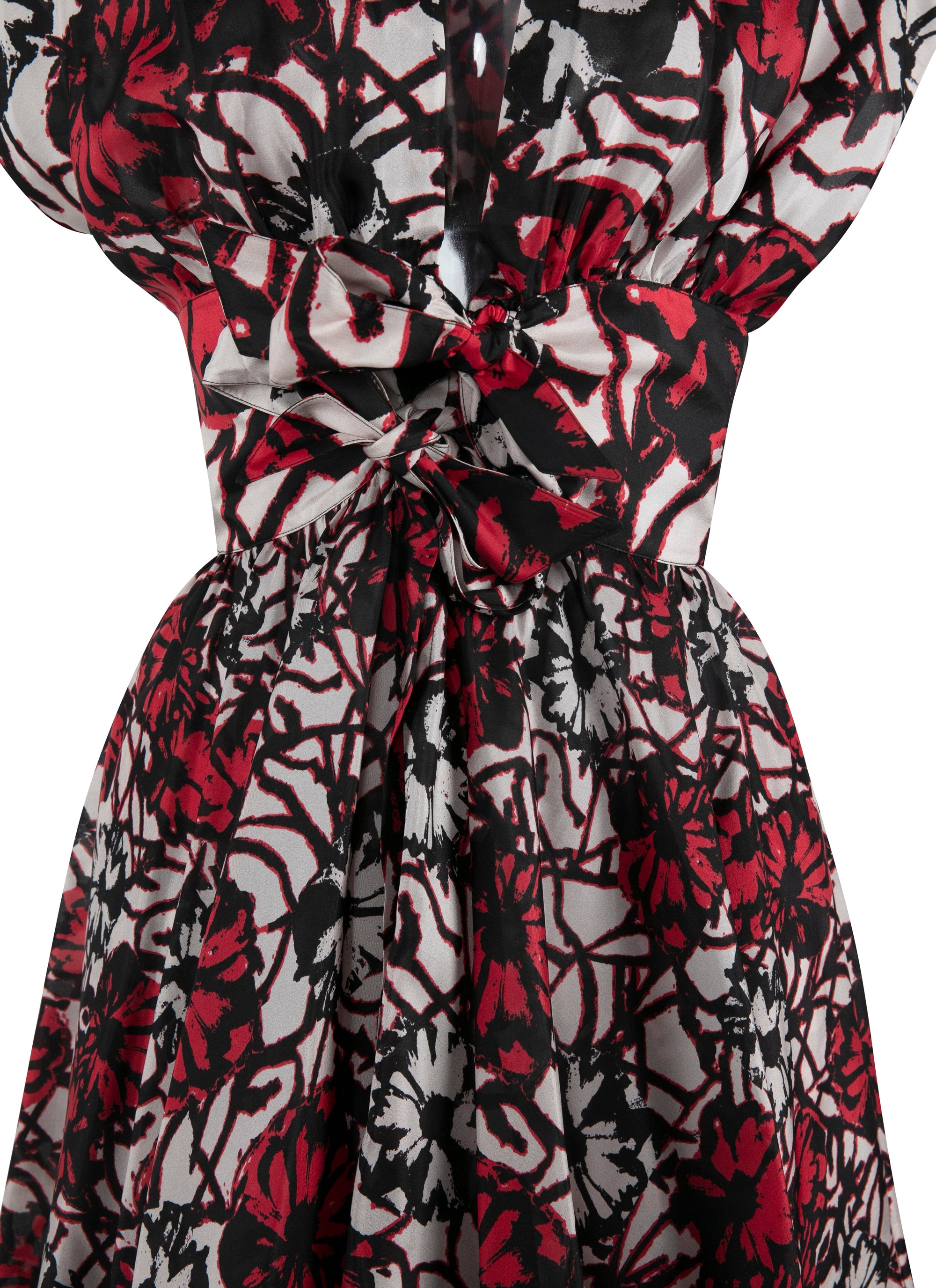 Robe courte à manches courtes en soie - Noir & Rouge