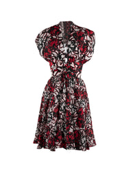 Robe courte à manches courtes en soie - Noir & Rouge