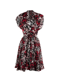 Robe courte à manches courtes en soie - Noir & Rouge