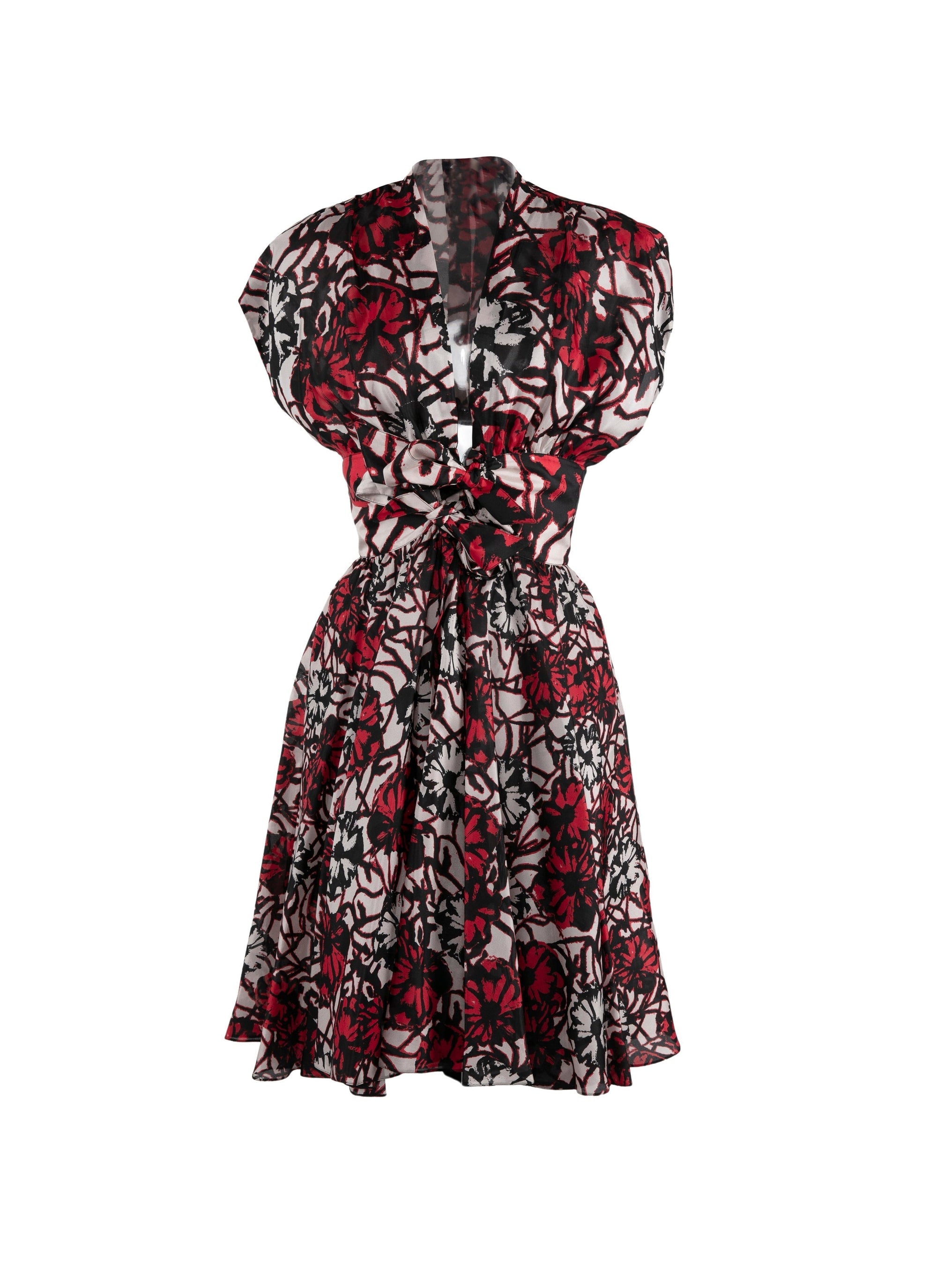Robe courte à manches courtes en soie - Noir & Rouge