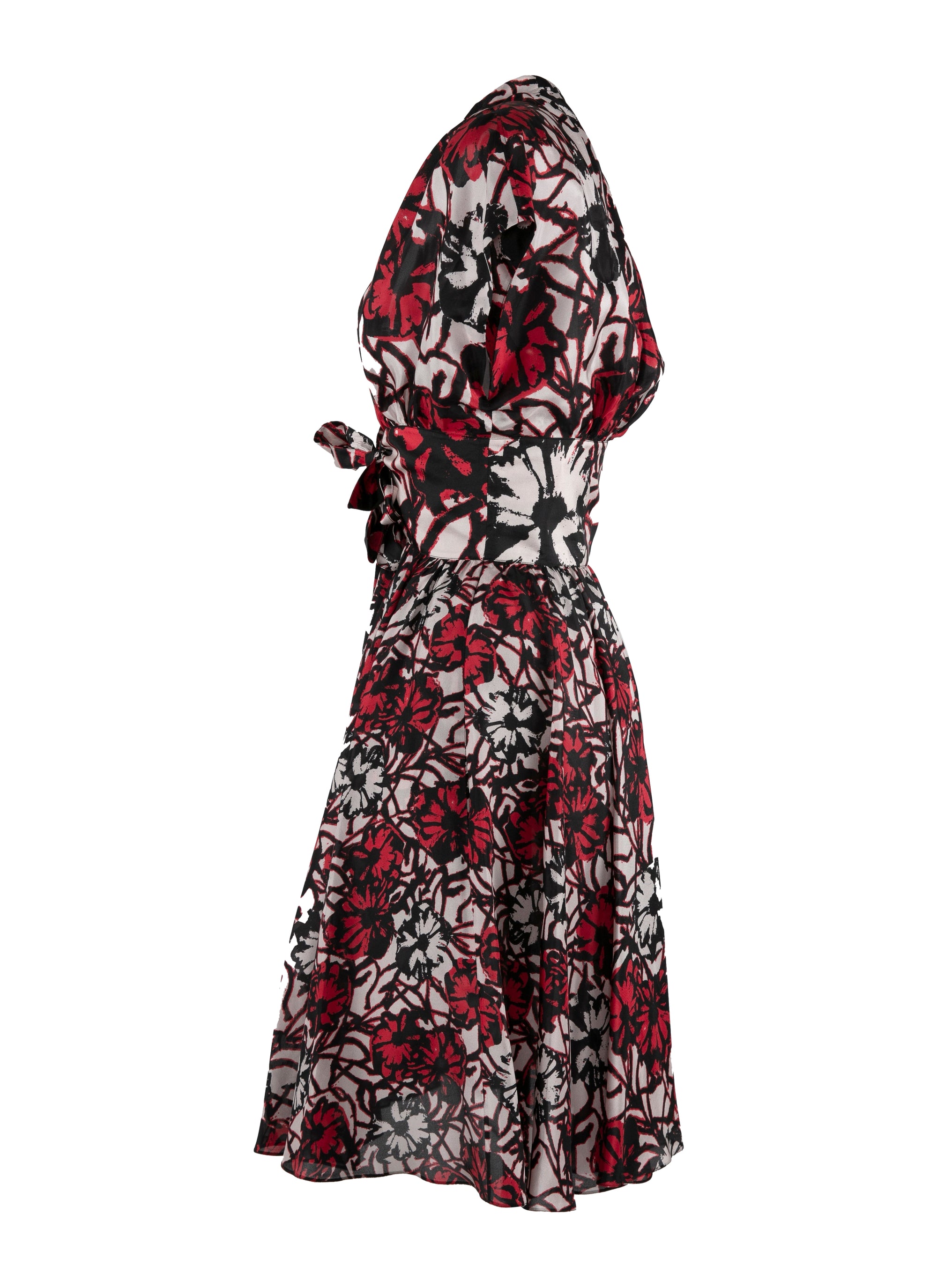 Robe courte à manches courtes en soie - Noir & Rouge