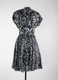 Robe courte à manches courtes en soie - Noir & Bleu