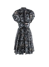 Robe courte à manches courtes en soie - Noir & Bleu