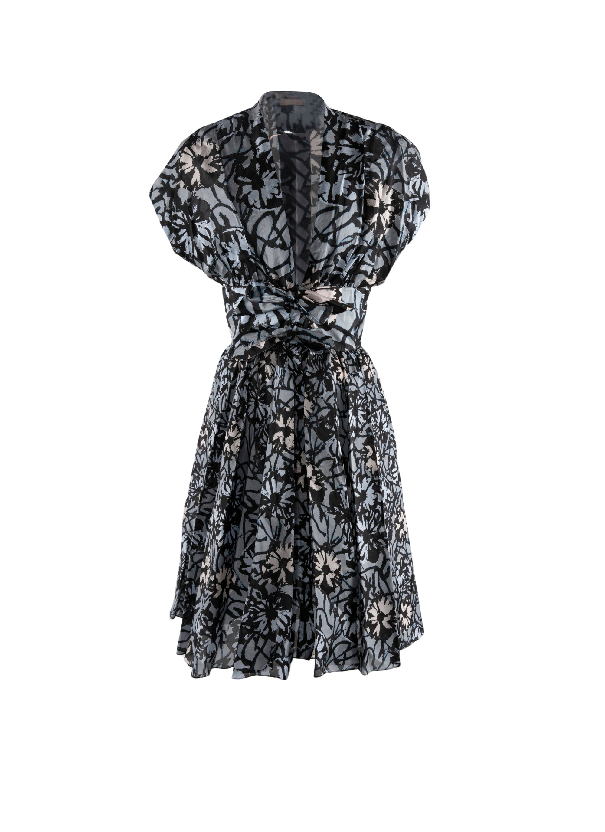 Robe courte à manches courtes en soie - Noir & Bleu