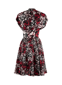 Robe courte à manches courtes en soie - Noir & Rouge