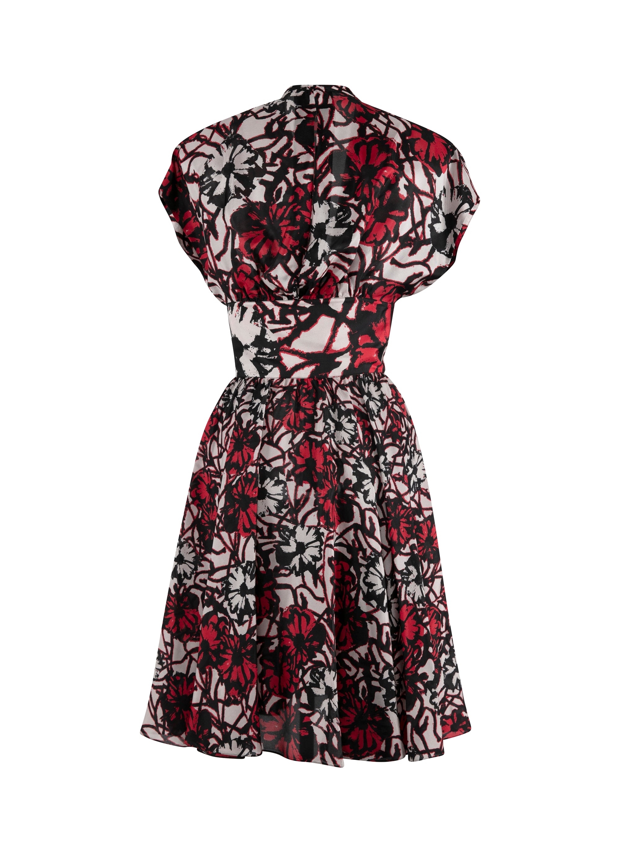 Robe courte à manches courtes en soie - Noir & Rouge