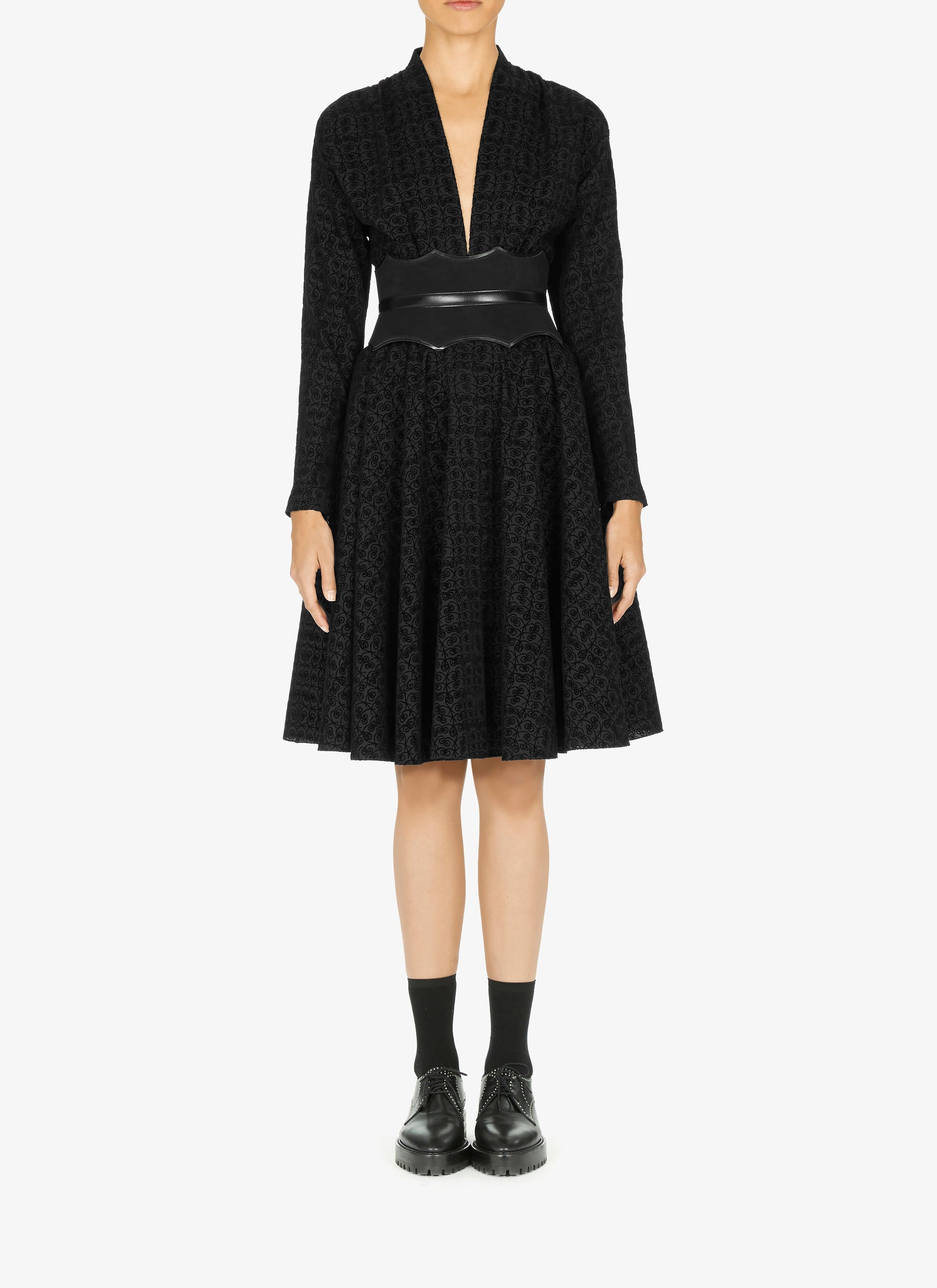 Robe évasée à imprimé graphique en laine - Noir