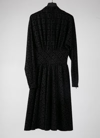 Robe évasée à imprimé graphique en laine - Noir