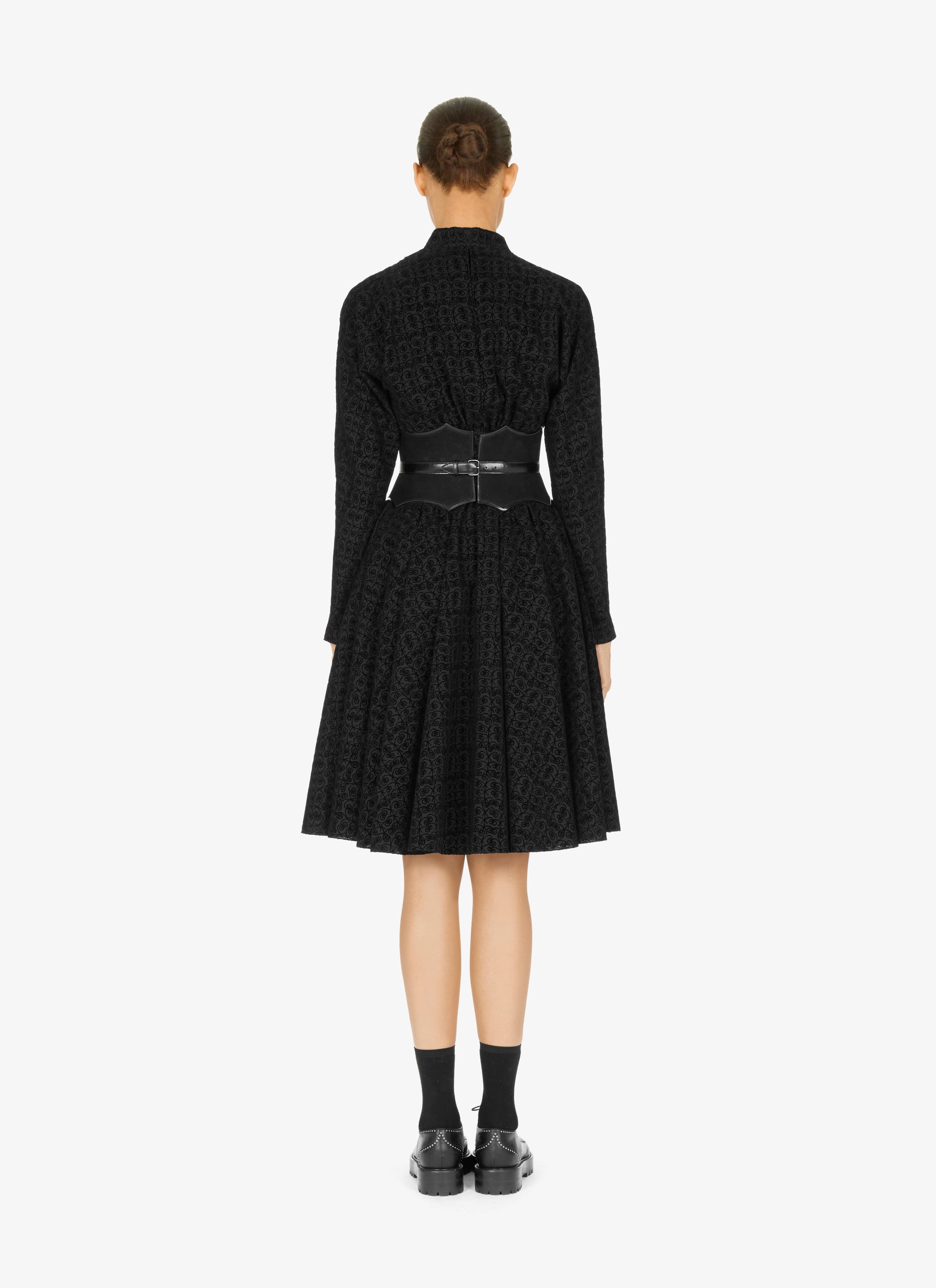 Robe évasée à imprimé graphique en laine - Noir