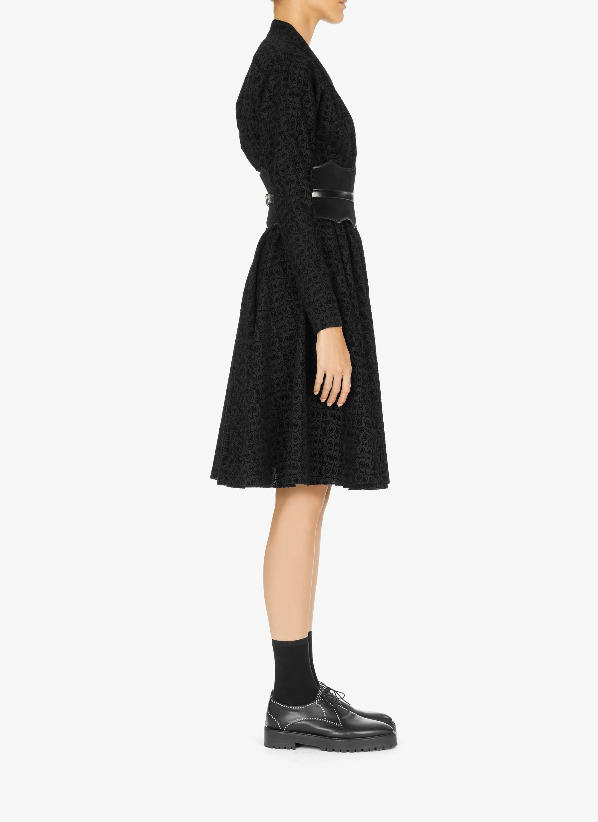 Robe évasée à imprimé graphique en laine - Noir
