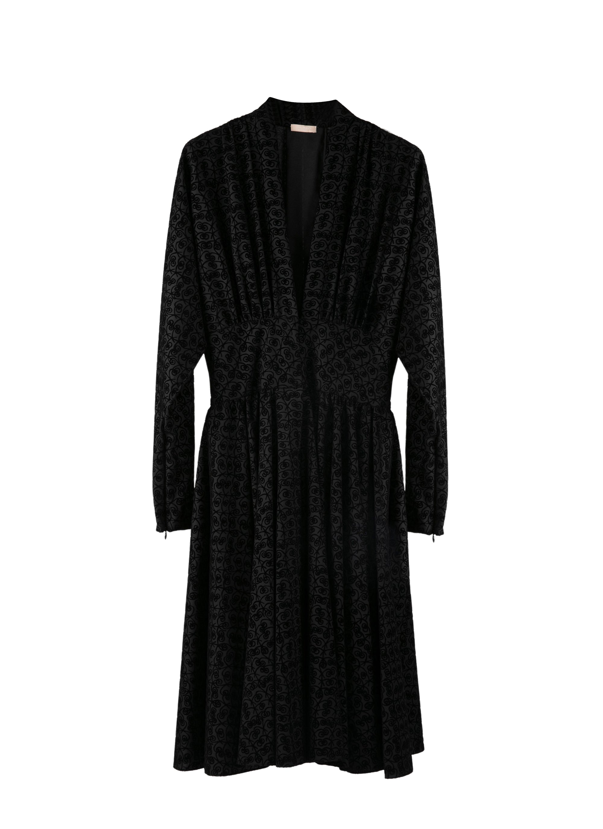Robe évasée à imprimé graphique en laine - Noir