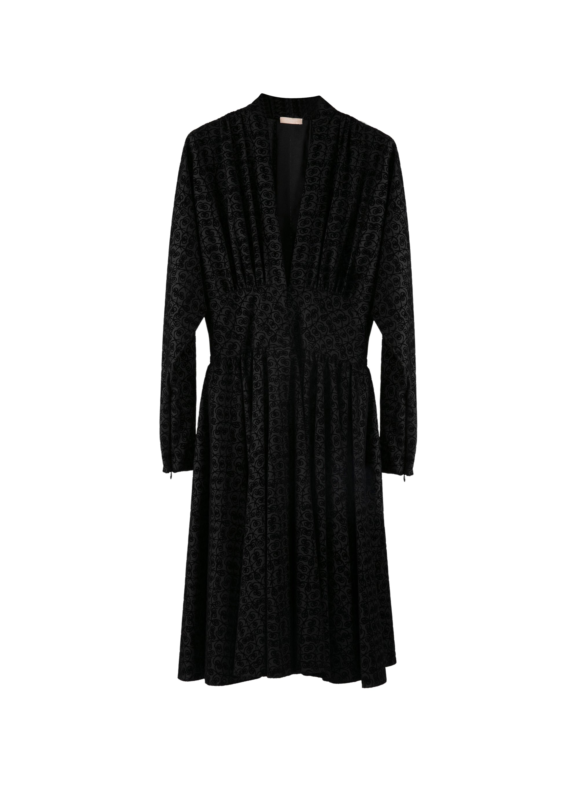 Robe évasée à imprimé graphique en laine - Noir