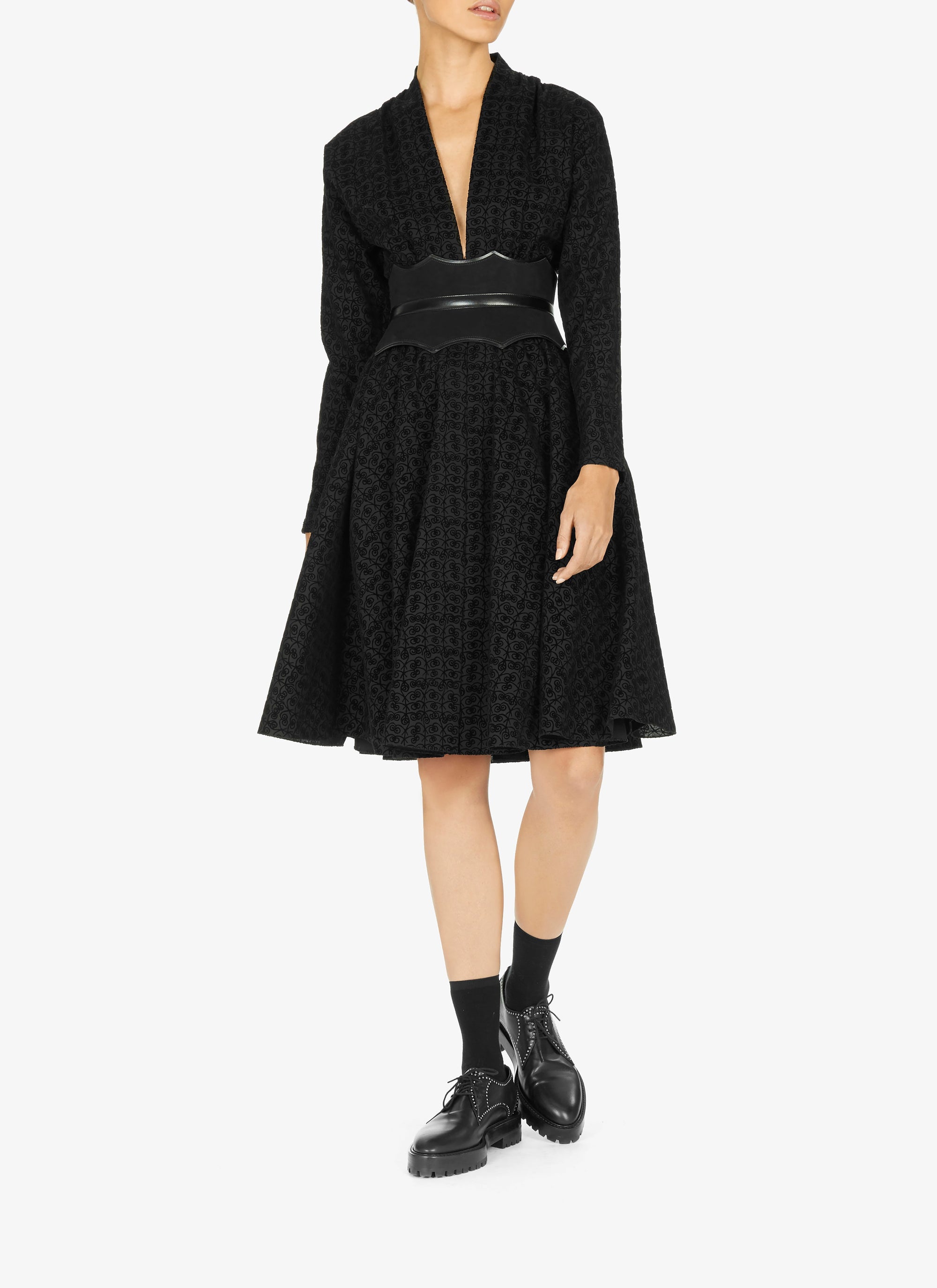 Robe évasée à imprimé graphique en laine - Noir