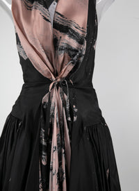 Silk floral print flared dress - Black & Flesh