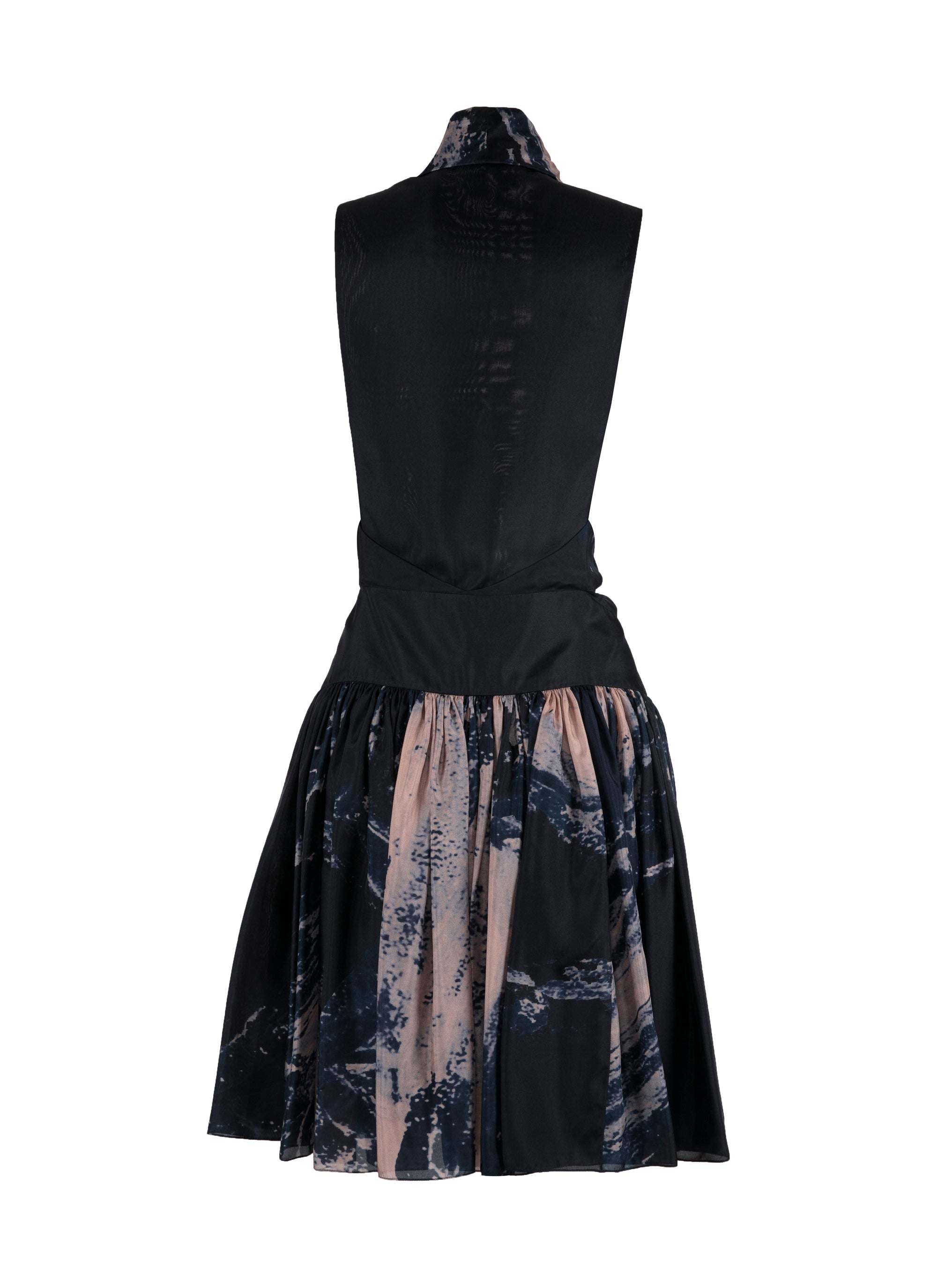 Silk floral print flared dress - Blue & Flesh