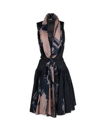 Robe évasée à imprimé floral en soie - Bleu & Chair