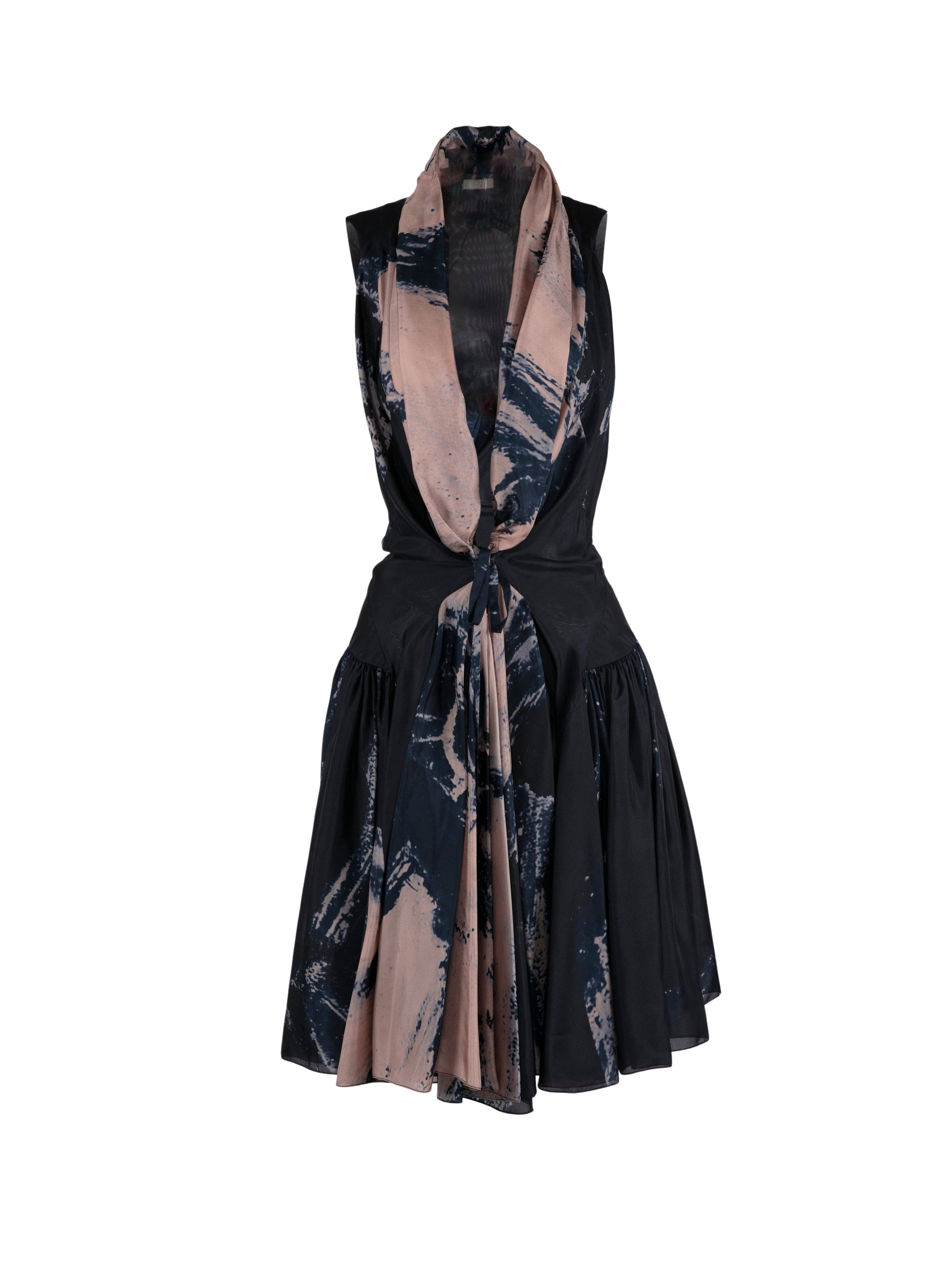 Robe évasée à imprimé floral en soie - Bleu & Chair