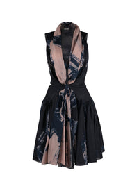 Silk floral print flared dress - Blue & Flesh
