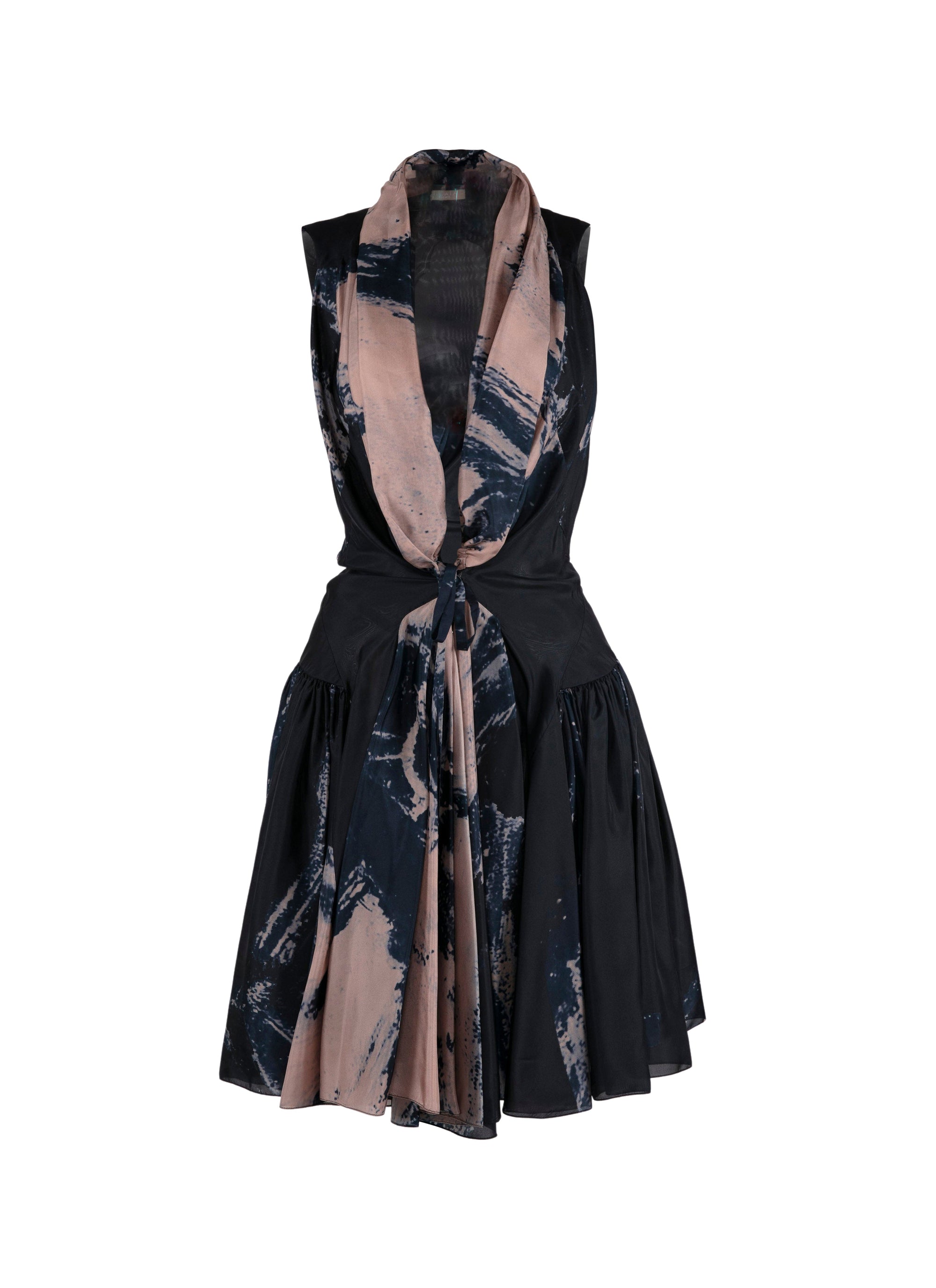 Silk floral print flared dress - Blue & Flesh