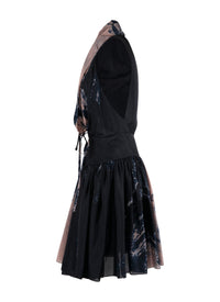 Silk floral print flared dress - Blue & Flesh