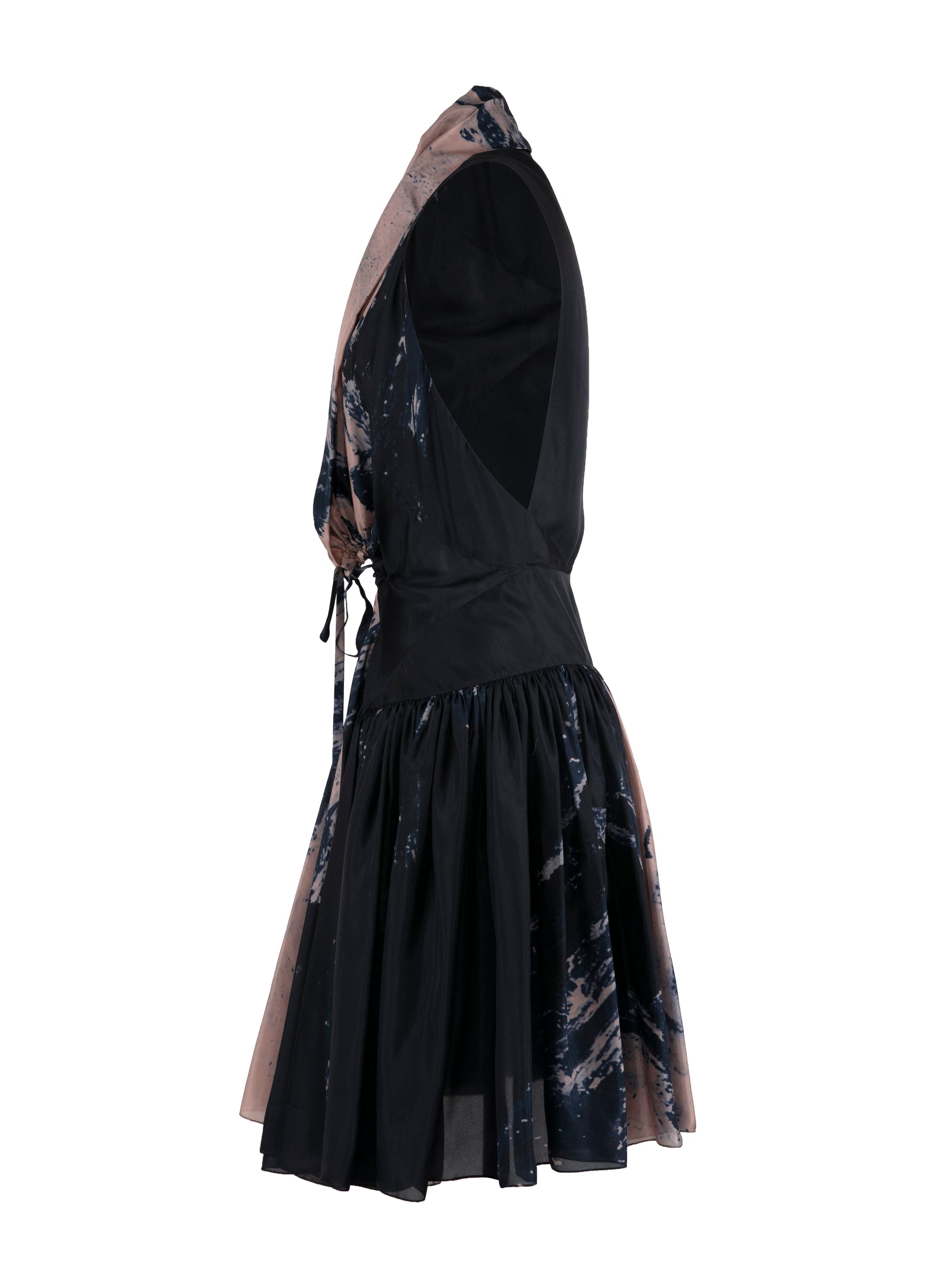 Silk floral print flared dress - Blue & Flesh