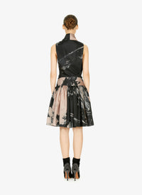 Silk floral print flared dress - Black & Flesh